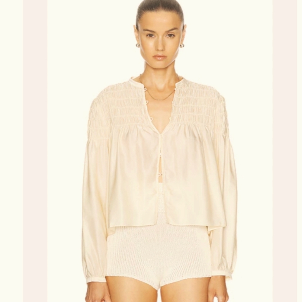 Calvin Rucker Say My Name Pleat Office Party Top sz M/L pink beige